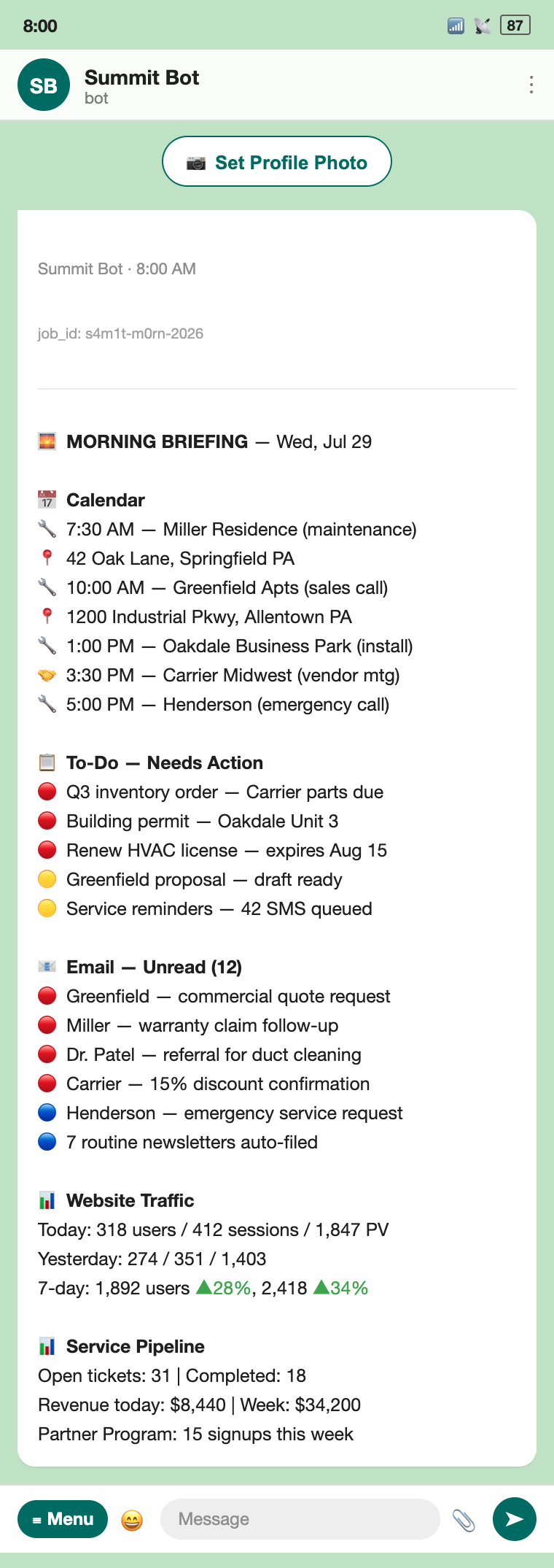 Morning Briefing on Telegram Phone